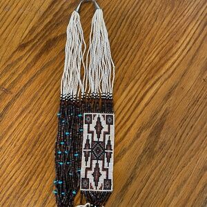 RARE Canyon de Chelly Navajo Beaded Necklace with woven design, silver clasp
